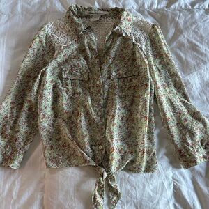 American rag western tie front sheer floral top